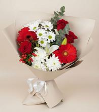 Букет цветов из:  Розы, Хризантемы, Герберы и Лилии в Вартемяги